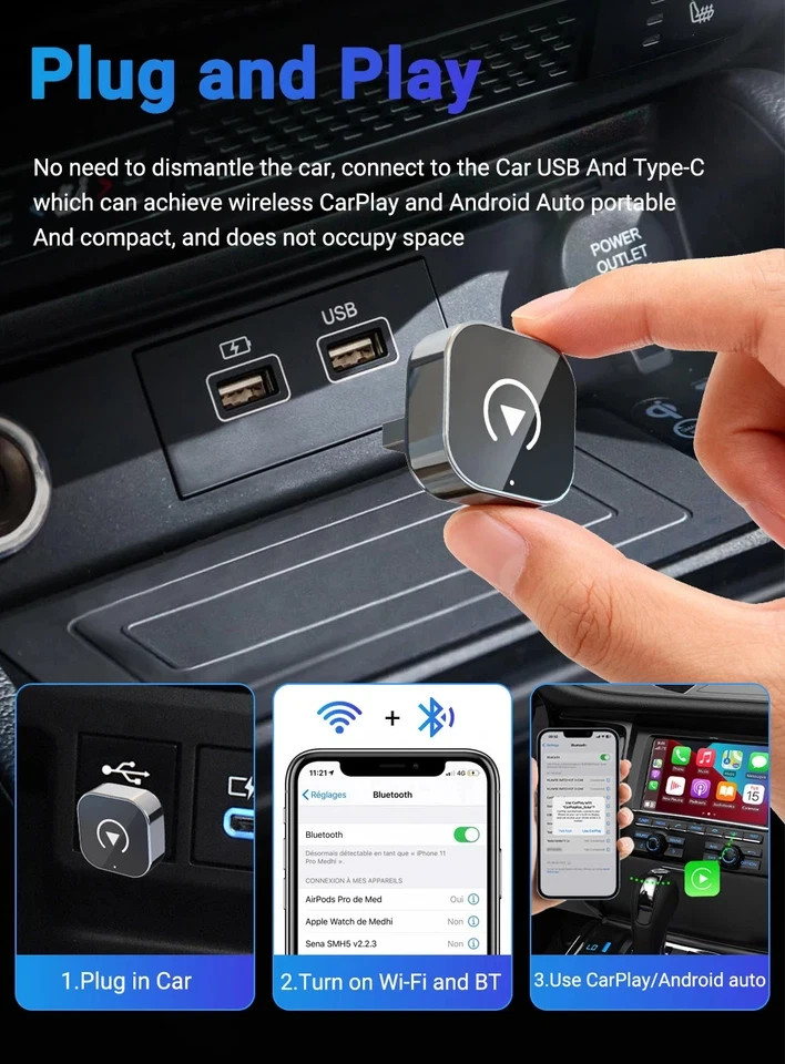 USB Auto Wireless CarPlay Adapter For iPhone Apple Wireless Dongle Plug ＆ Play