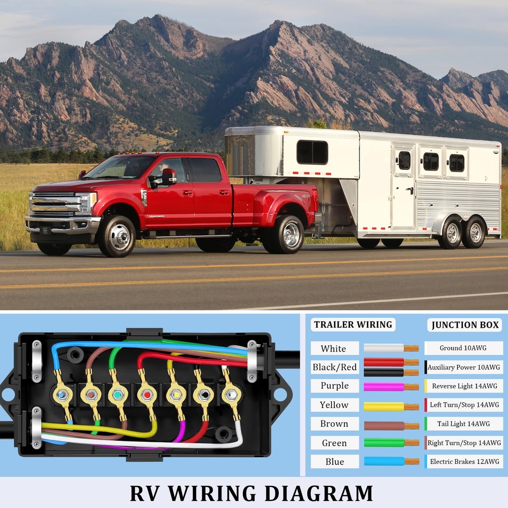 2 Set 7 Way Trailer Junction Box Weatherproof 7 Gang Color Coded Solid Studs ...
