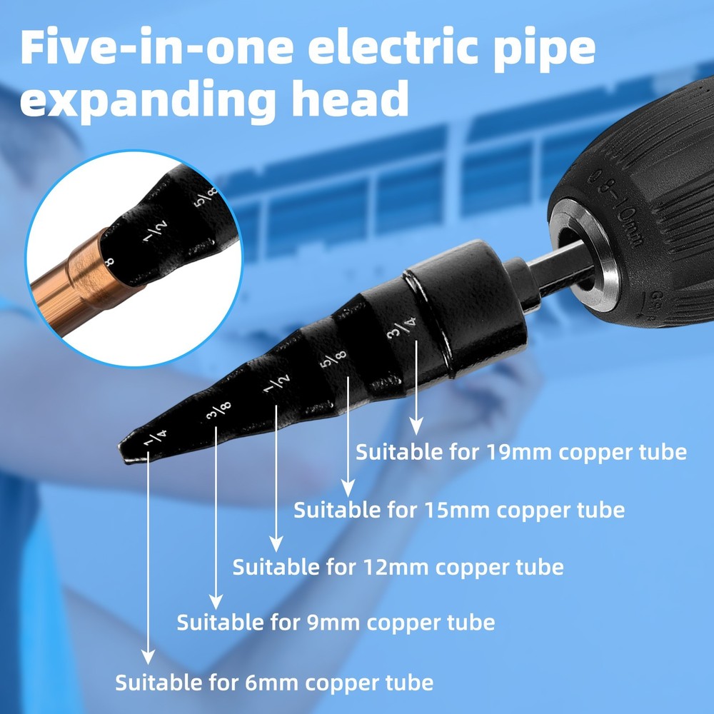 7PCS Copper Pipe Expander Set with 5 in 1 Swaging Tool and Multiple Drill Bits