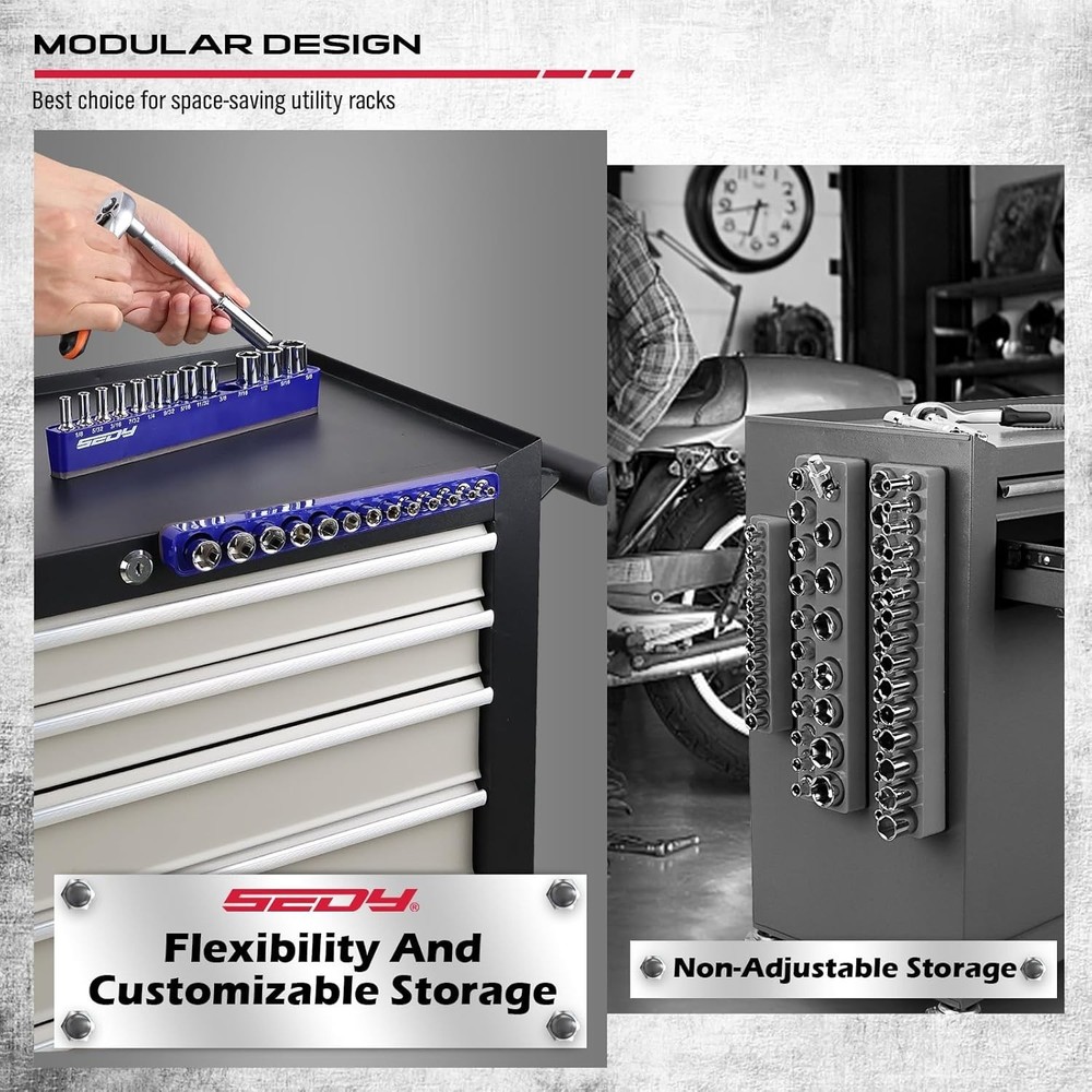 2-Piece Magnetic Socket Organizer Set Holds 26 Sockets - Heavy-Duty Design