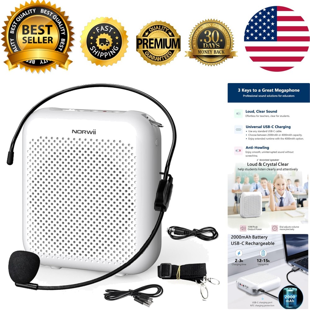 Compact Portable Voice Amplifier - Perfect 10W Microphone for Educators & Guides