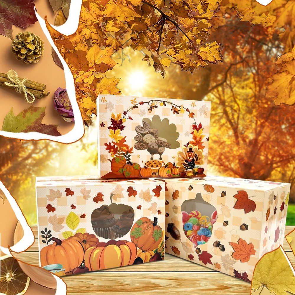 24 PCS Fall Cookie Boxes with Window Autumn Maple Leaf Paper Treat Boxes