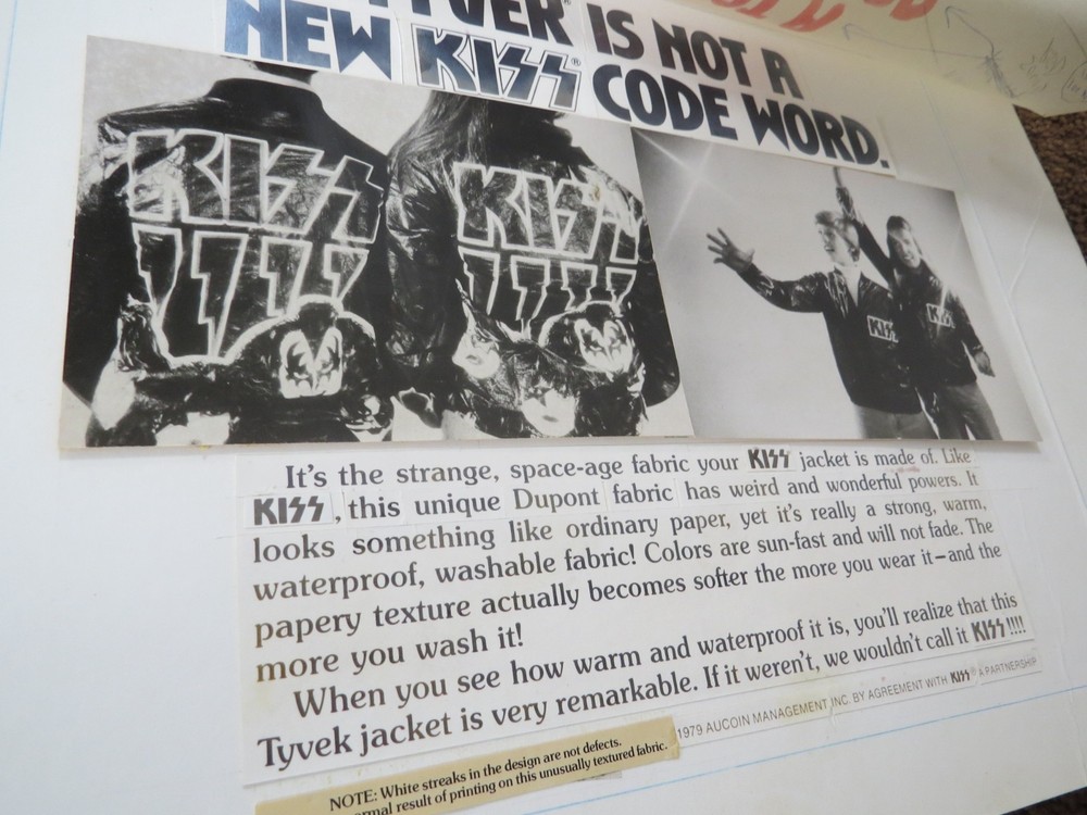 KISS FLAMES TYVEK JACKET ORIGINAL AD MOCKUP ARTWORK AUCOIN 1979