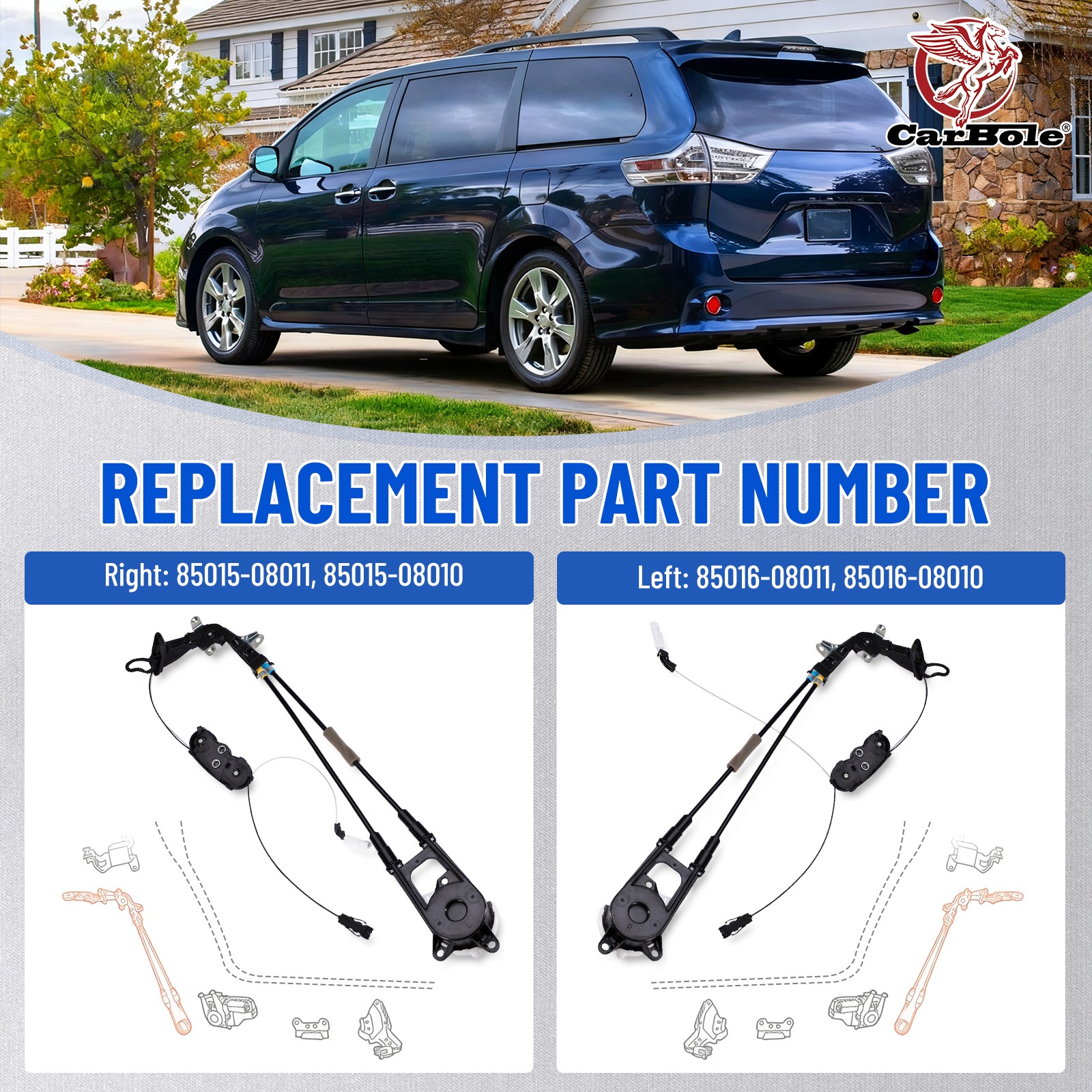 For 2011-2020 Toyota Sienna 3.5L V6 Rear Left Right Side Sliding Door Cable Kit