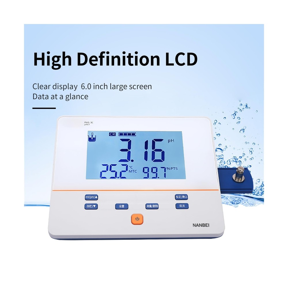 Lab Benchtop pH Meter, 1-3Points Auto Calibration,0.01 pH Accuracy,200 Sets o...