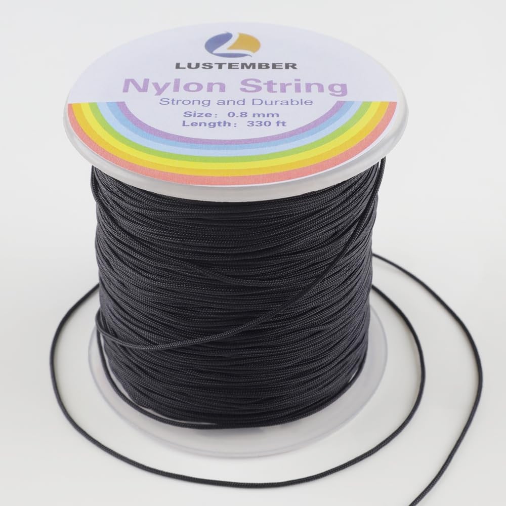 0.8mm Nylon String, Strong Bracelet Durable Cord Black, Black