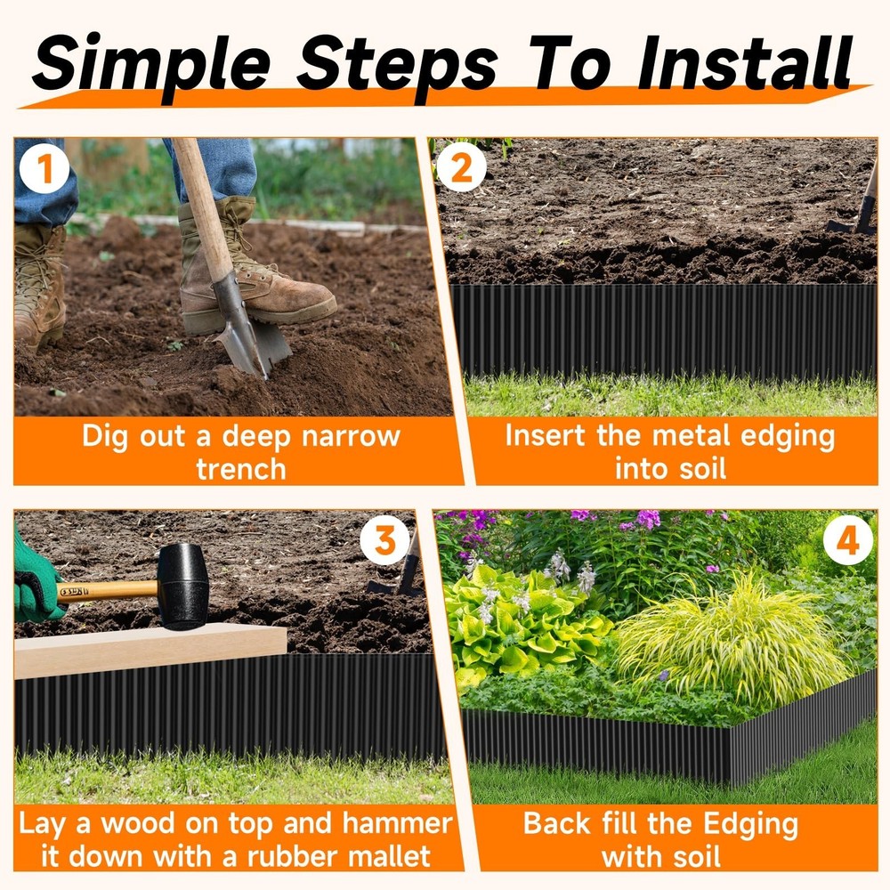 Corrugated Garden Edging,6"×40Ft Galvanized Steel Landscape Edging & Lawn E