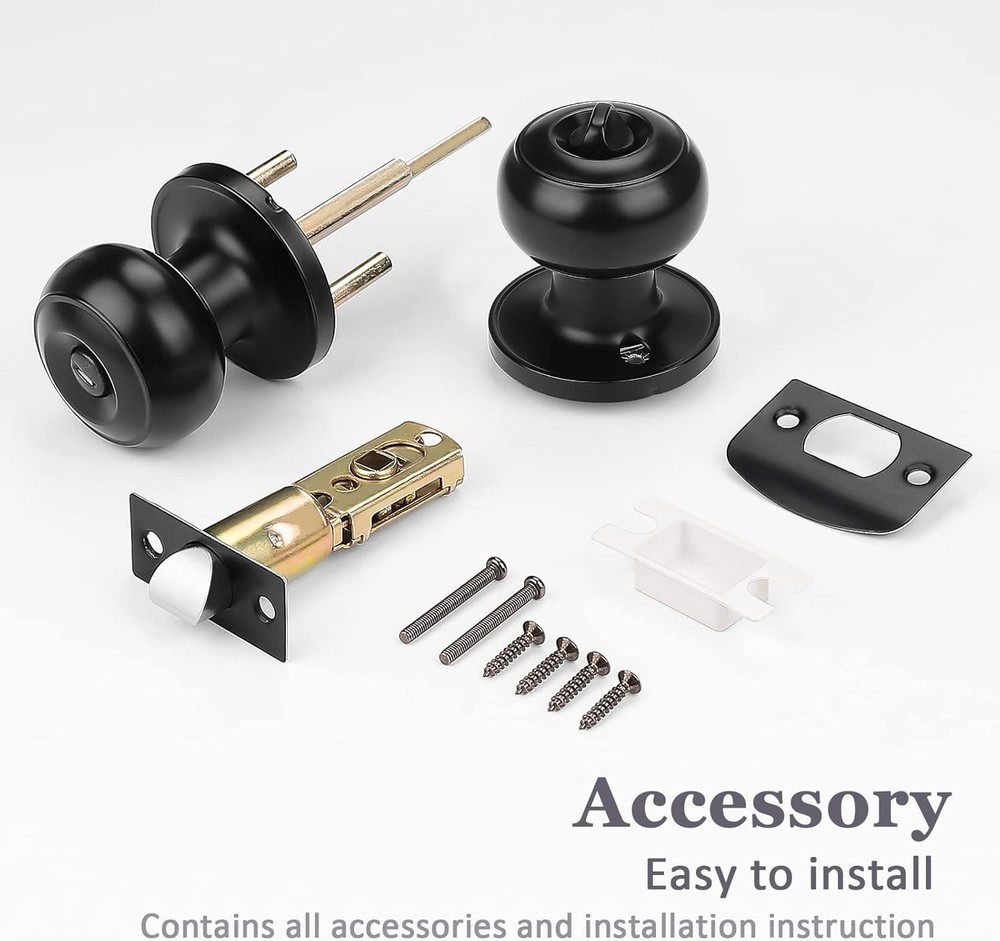 5 Pack Keyless Black Round Privacy Door Knobs - Modern Stainless Steel Design