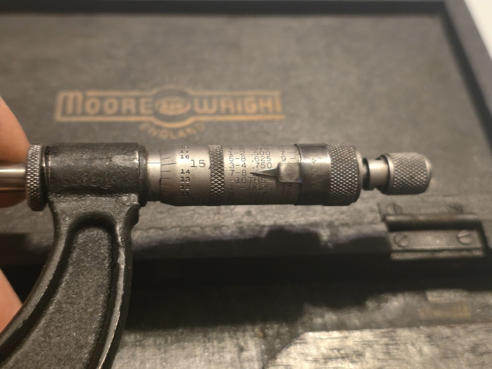Moore & Wright English 2-3" outside micrometer with Wood case.