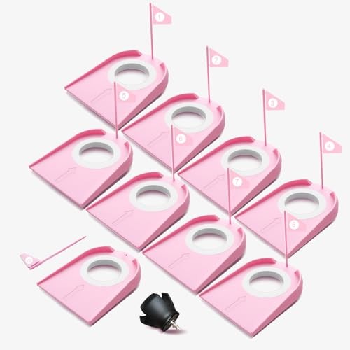9 Pack Golf Putting Cups with Flags, Plastic Golf Training Aids with Golf Pink
