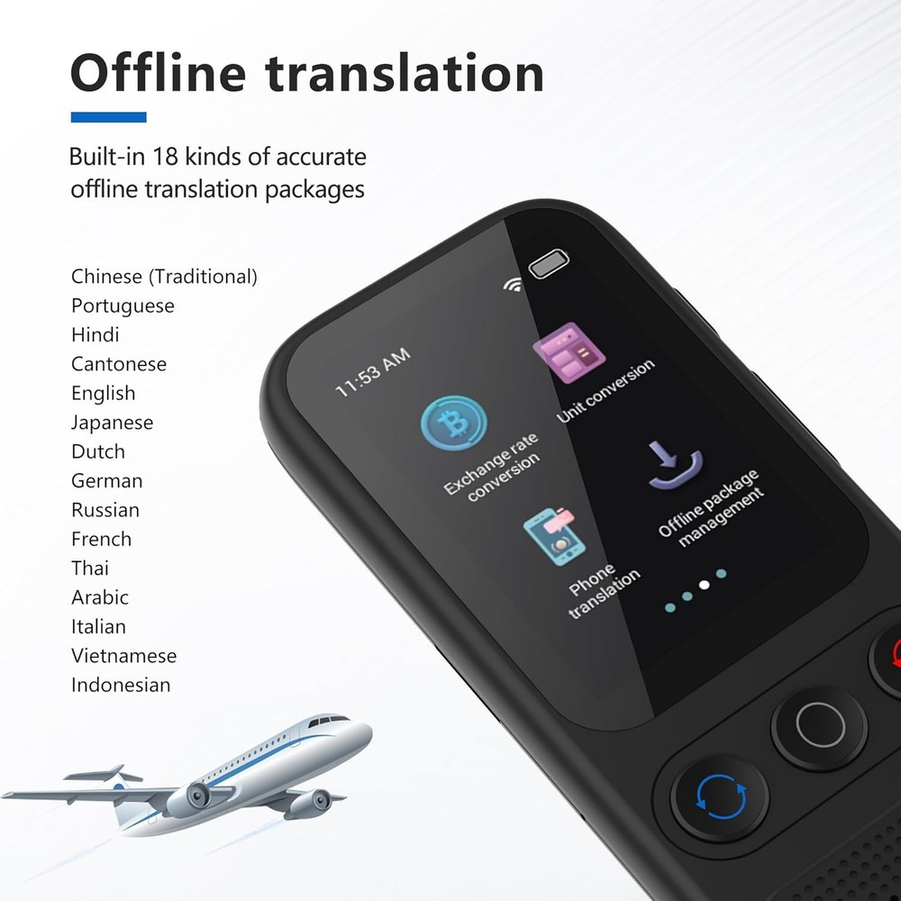 Portable Language Translator Device with 138 Languages Voice Translating Black