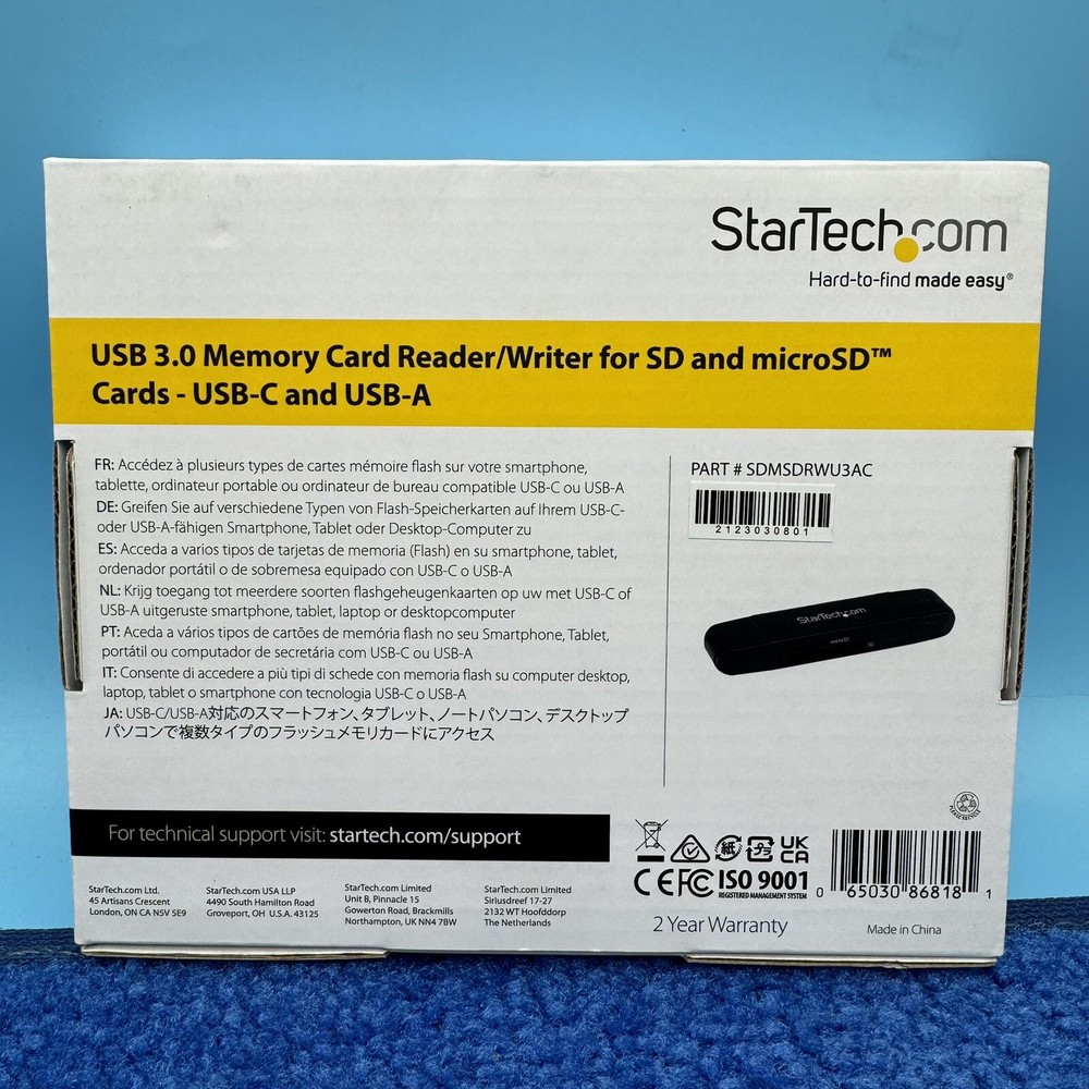 StarTech USB 3.0 Memory Card Reader for SD and microSD Cards USB-C and USB-A