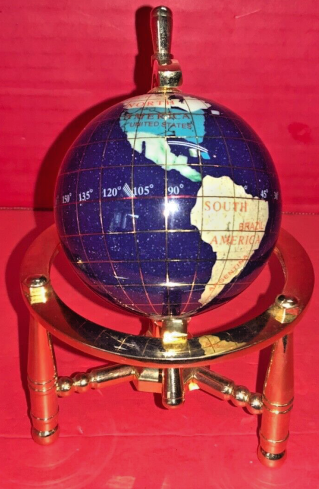 6” Globe Lapis w/ Gold Plated Stand & Box
