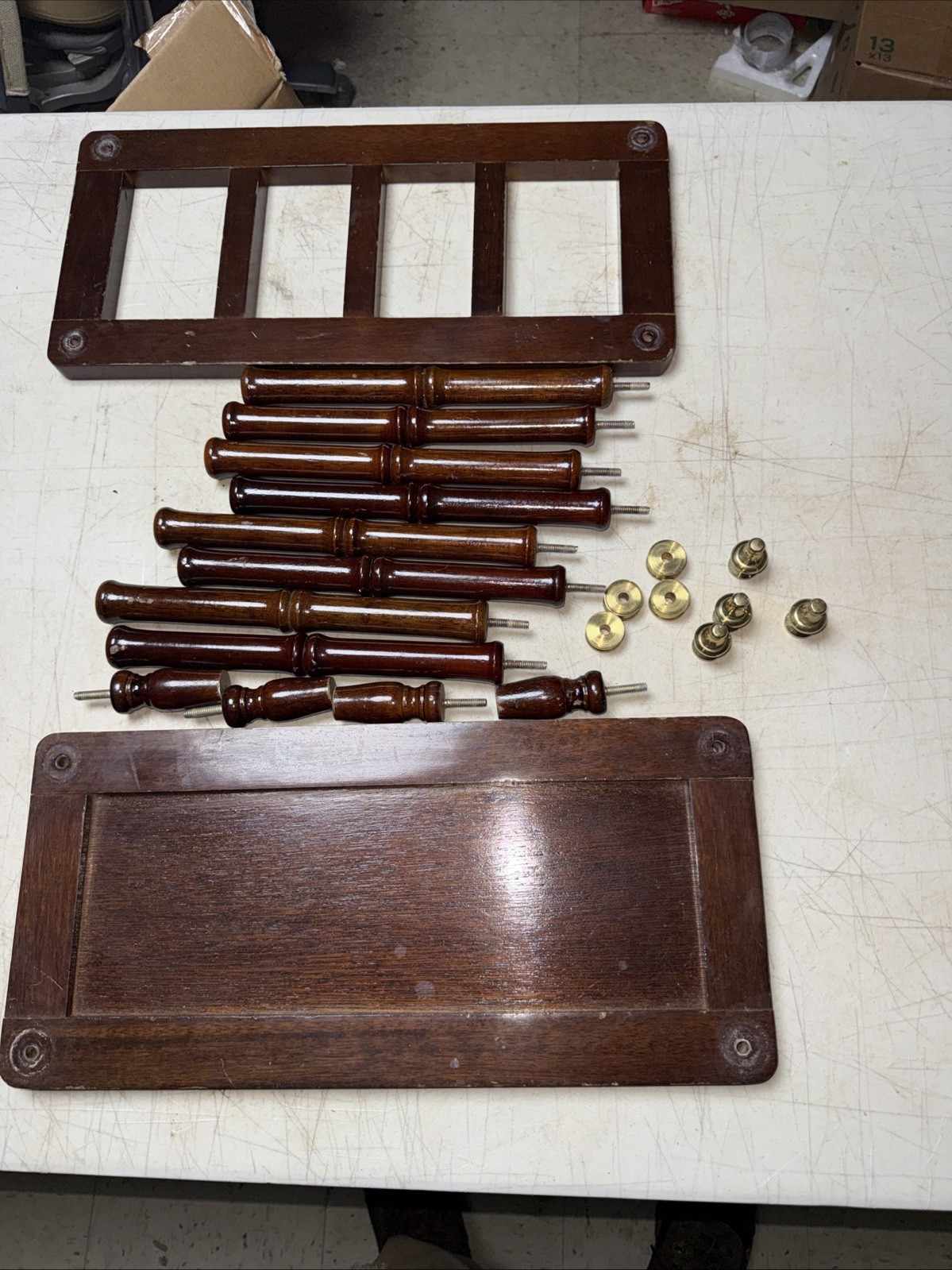 Vintage Bombay Company mahogany/brass umbrella stand W/faux bamboo. Missing Tray