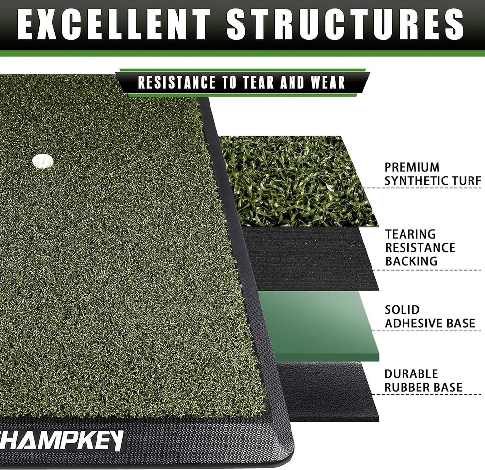 Compact Golf Practice Mat with Rubber Base and Tees - Real Turf Feel, Foldable