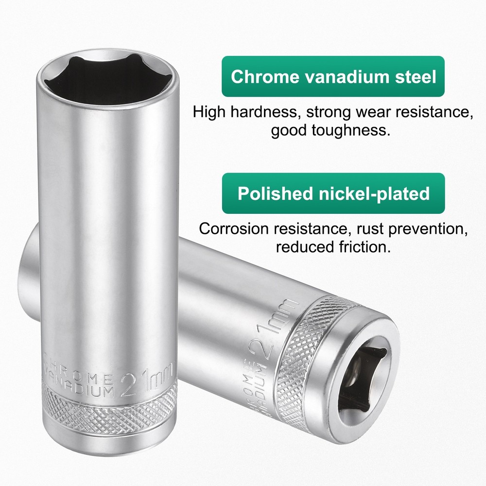 6 Points Deep Socket 1/2" Drive 21mm Nickel Plating Hex Socket 3.1" Long