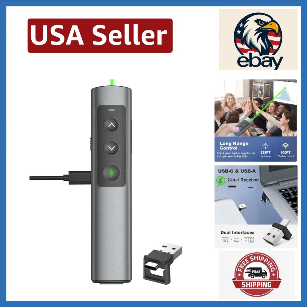 Rechargeable Green Laser Pointer & Wireless Presenter Remote for Keynote/PPT