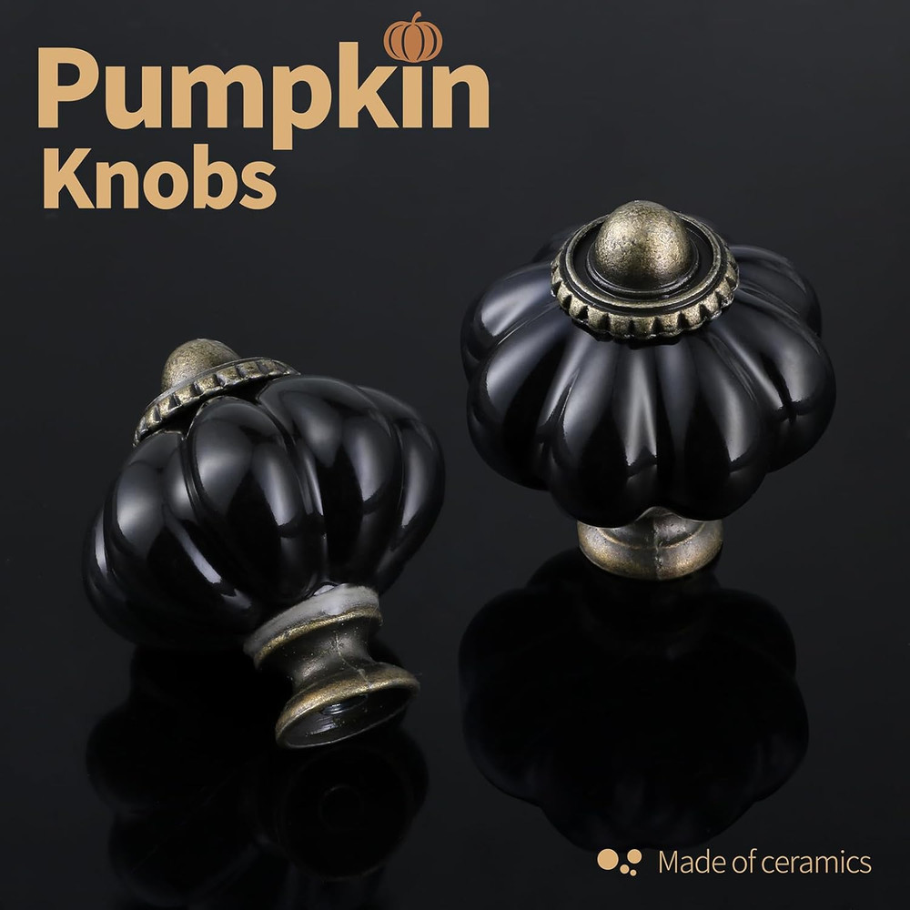 Black Pumpkin Knobs 6 Pack Ceramic Cabinet Knobs Vintage Drawer Pulls - Antique