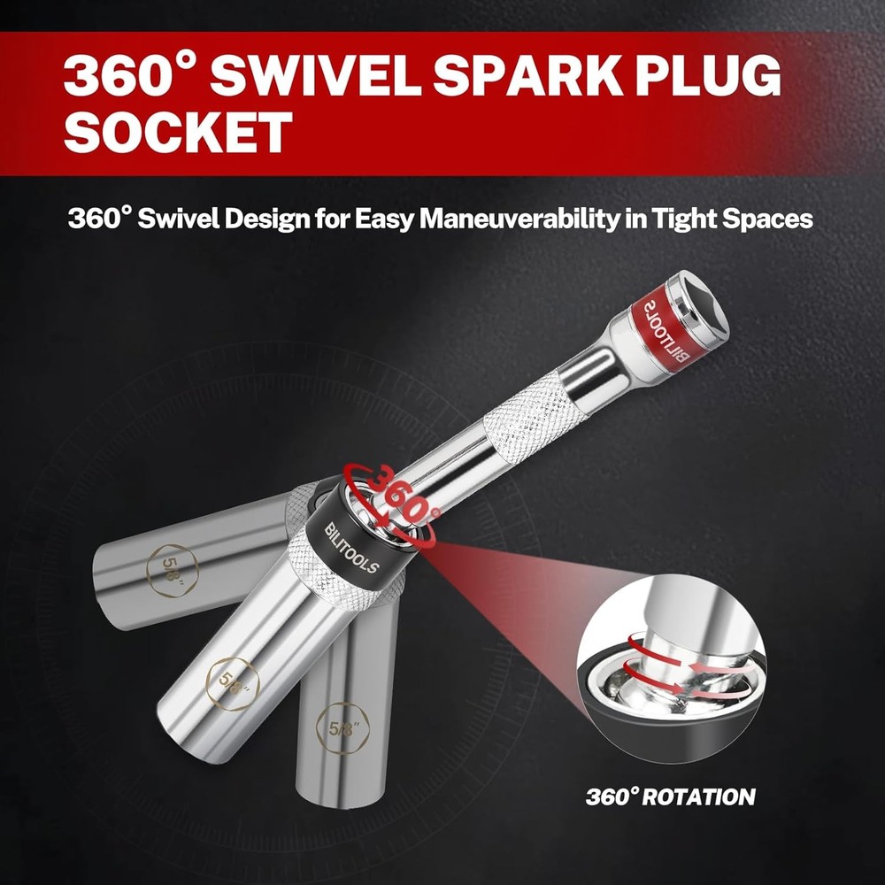 BILITOOLS 5/8-inch Magnetic Spark Plug Socket Swivel Thin Wall Spark Plug Socket