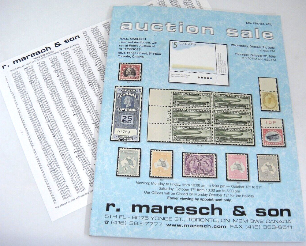 Maresch 2009 Stamp Auction Catalog w Prices Realized Canada Provinces US Foreign