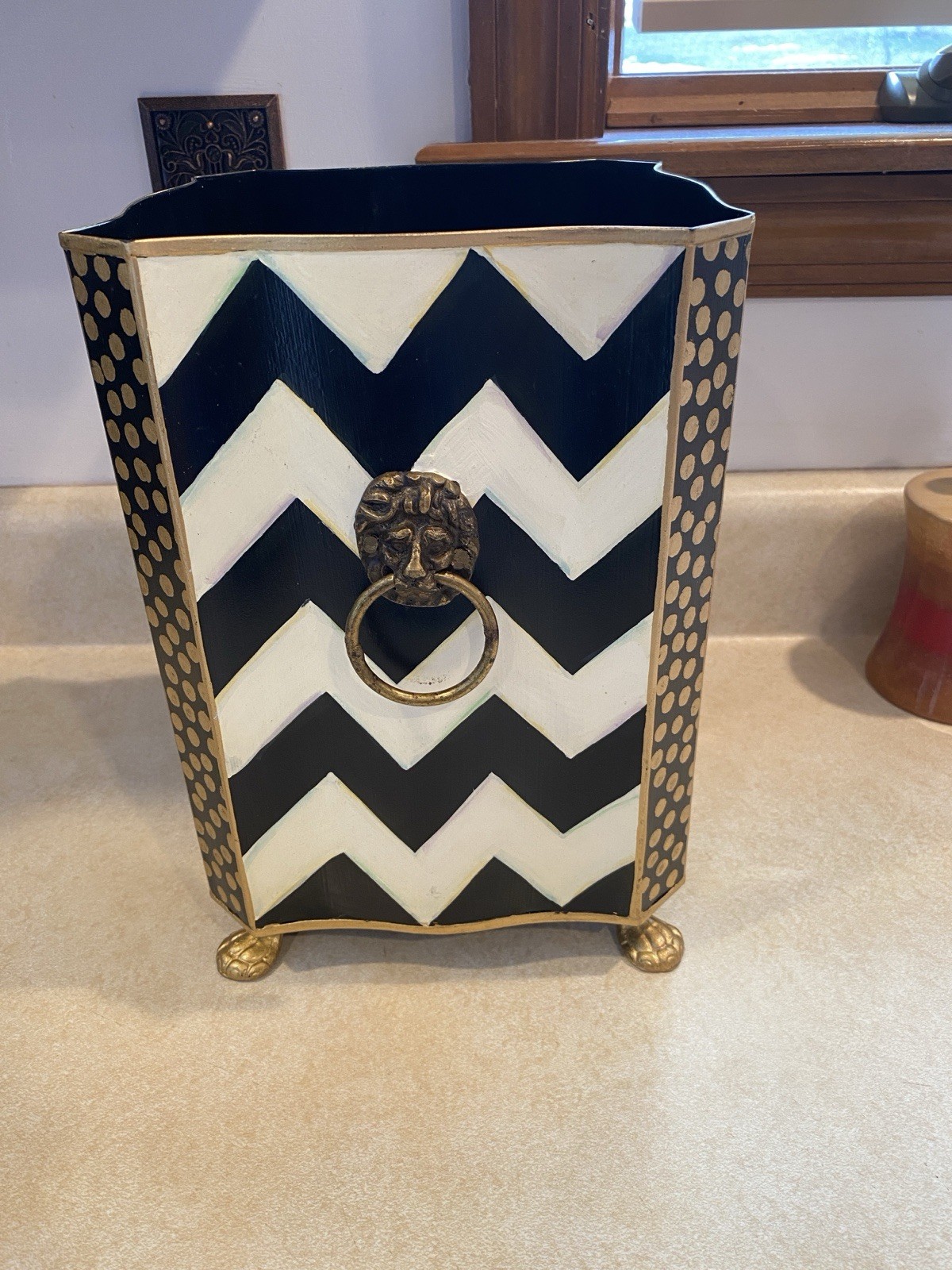 Mackenzie Childs Zig Zag Trash / Waste Basket