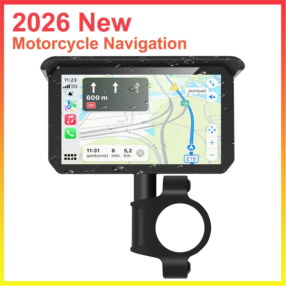 5" Motorcycle CarPlay Android Auto GPS Navigation Bright 700 Nits Touch Screen