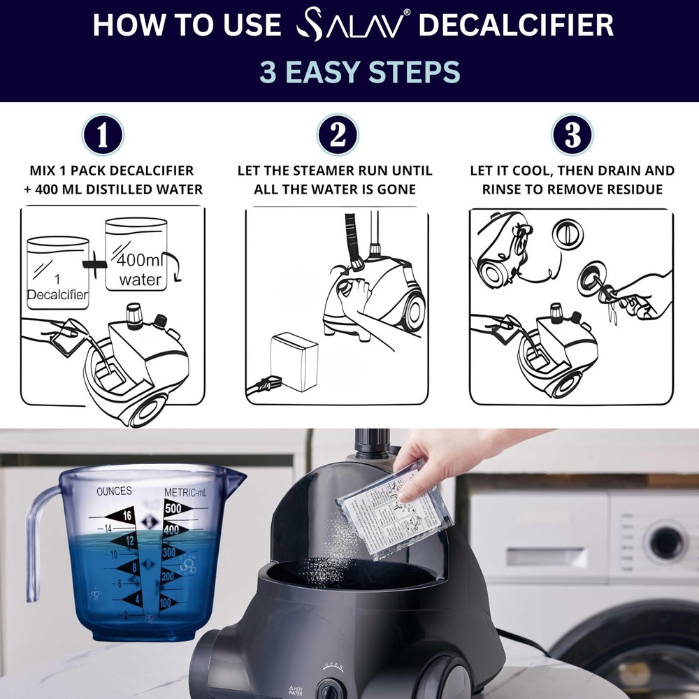 Garment Steamer Descaling Solution Decalcifier Packets for Mineral Deposits a...