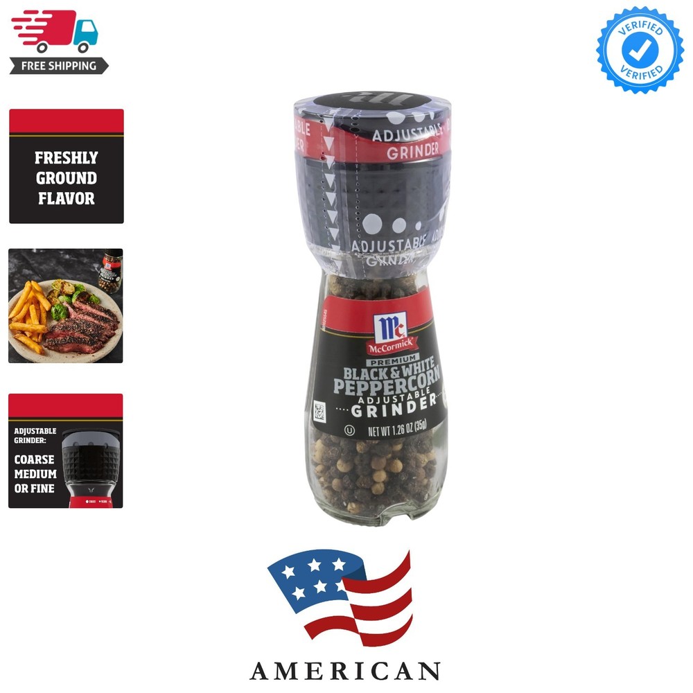 Black & White Peppercorn Adjustable Grinder, 1.26 Oz