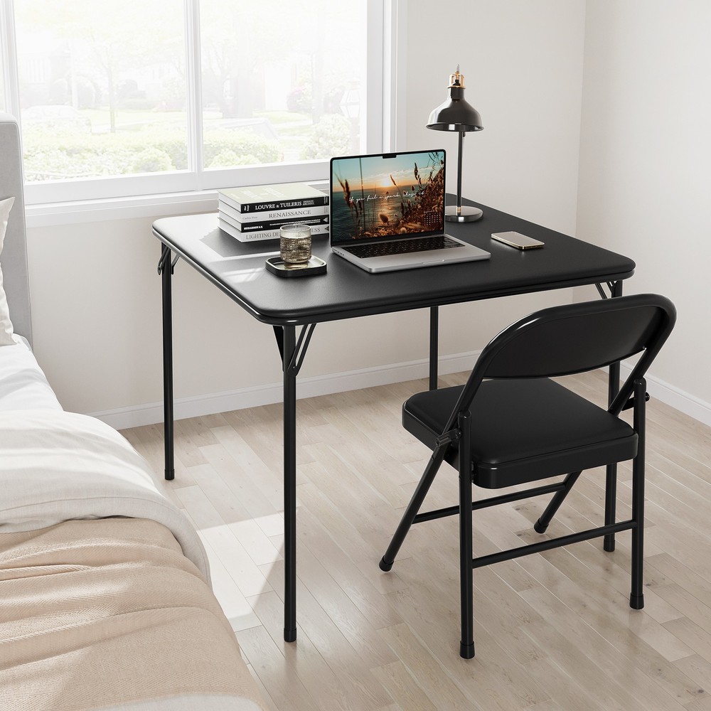 Portable folding Table Chess and Card Tables as a camping table work table black