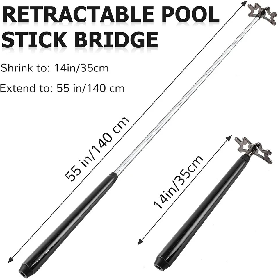 Retractable Pool Bridge Stick - Billiards Accessories Cue Bridge with Removable