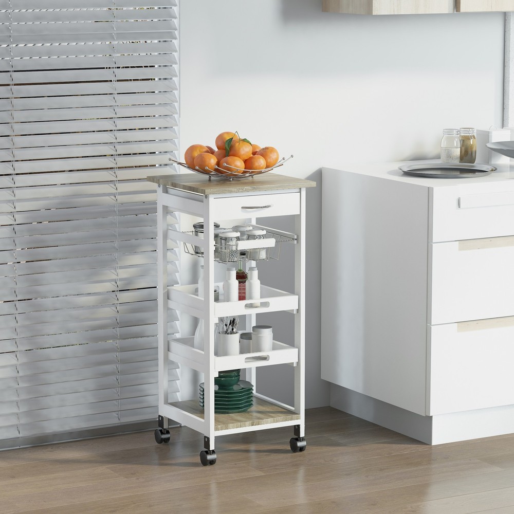 Mobile Kitchen Cart, Rolling Kitchen Island with Storage, Solid Wood Frame