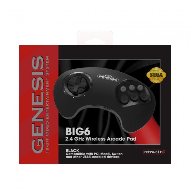 Retro-Bit Official Sega Genesis BIG6 2.4 GHz Wireless Controller 6-Button Pad