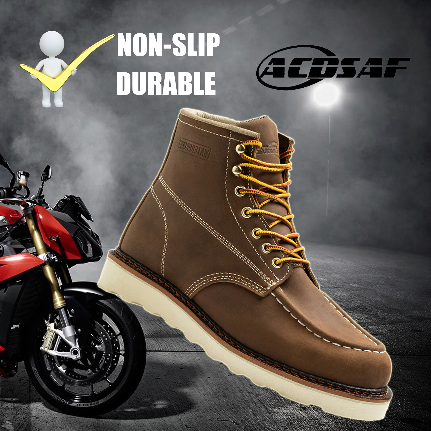 Work Boot Men's 6" Soft Toe Wedge Boots for Construction Lightweight leather