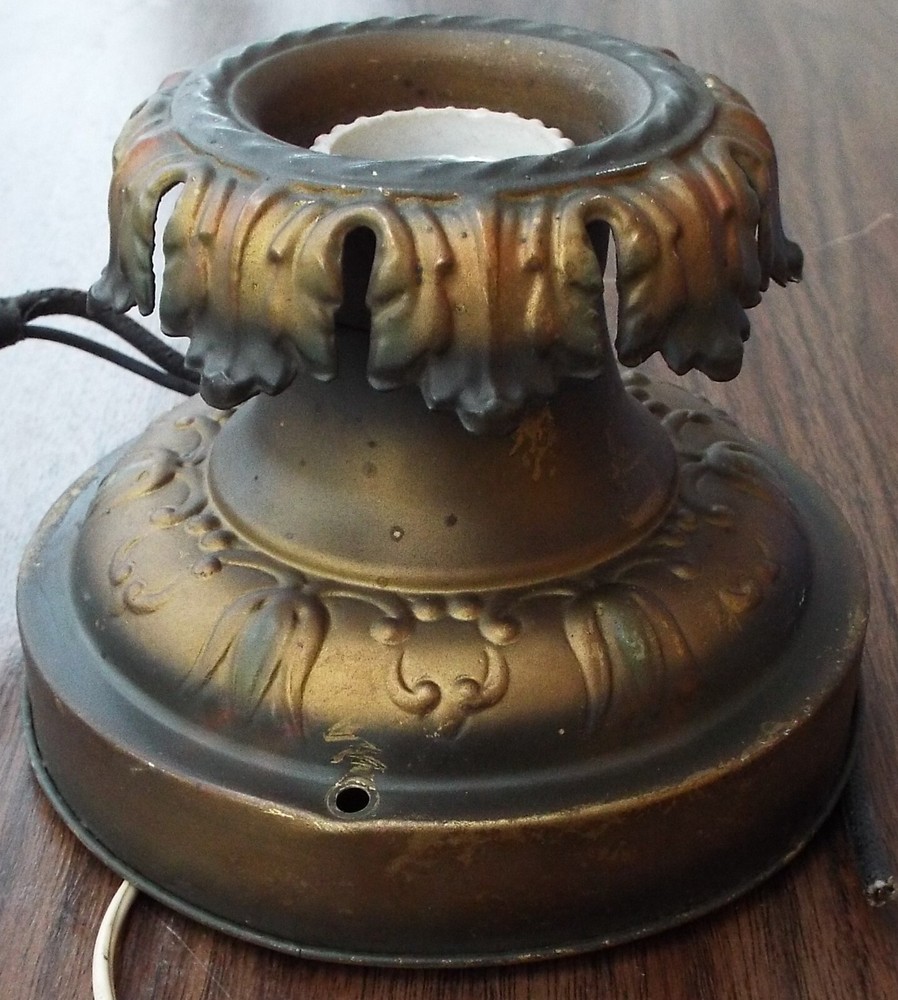 Antique Vintage Flush Mount Pressed Brass Ceiling Single Light Flame Collar