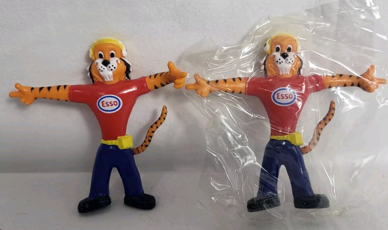 Esso Oil & Gas Tiger Figure Bendy Promo Toy 3.5" 1980's - Lot Of 2