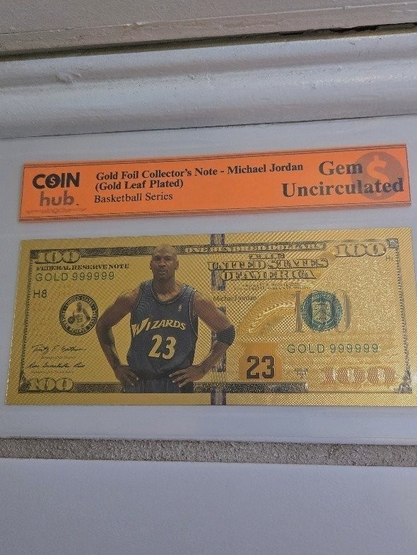 Michael Jordan 24K Gold Leaf Plated $100 Bill Foil Note Gem Uncirculated