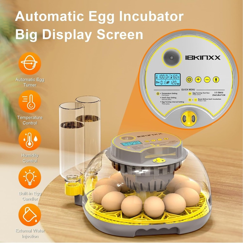 LED Egg Incubator with Automatic Turner & External Water Refilling System