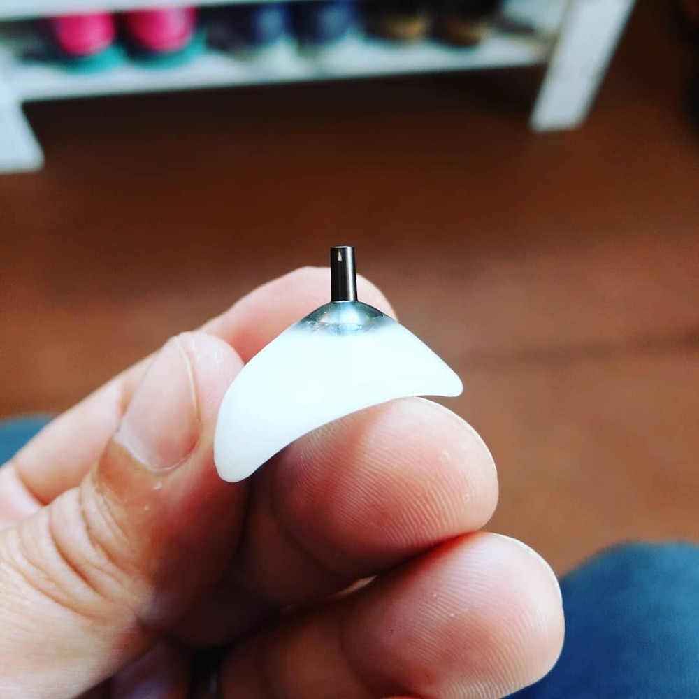 Aluminum iris button for prosthetic eye, ocularist, ocularistry, corneal button