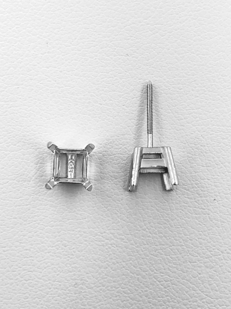 18K White Gold Stud Earring Finding Mounting Setting Princess Basket Screw Back