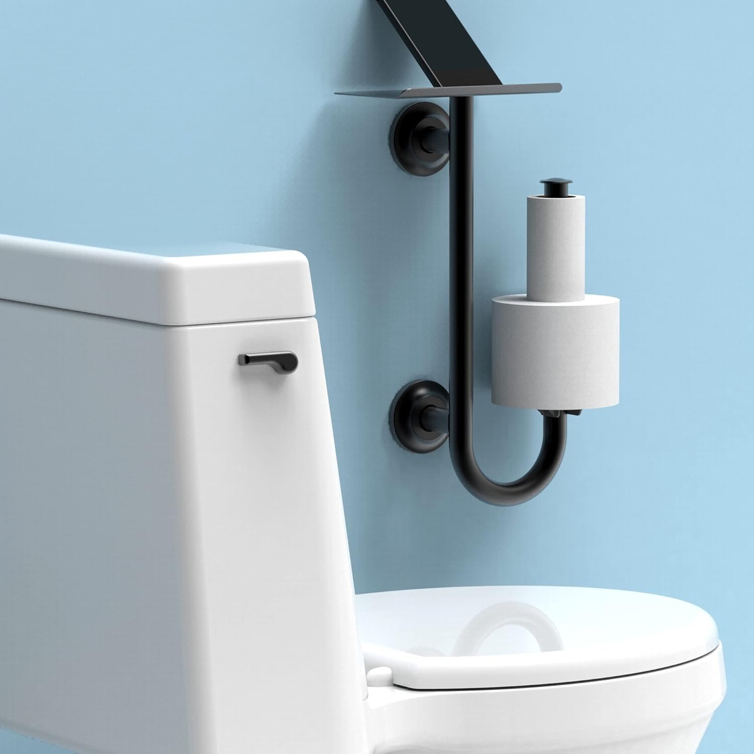 3-in-1 Stainless Steel Double Toilet Paper Holder with Heavy Duty Grab Bar and T