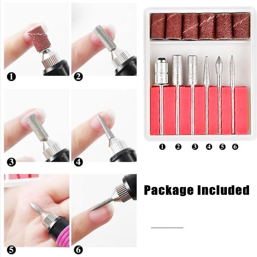 Nail Art Fas Drill KIt Electric File Buffer Bits Acrylic Portable Machine Pink
