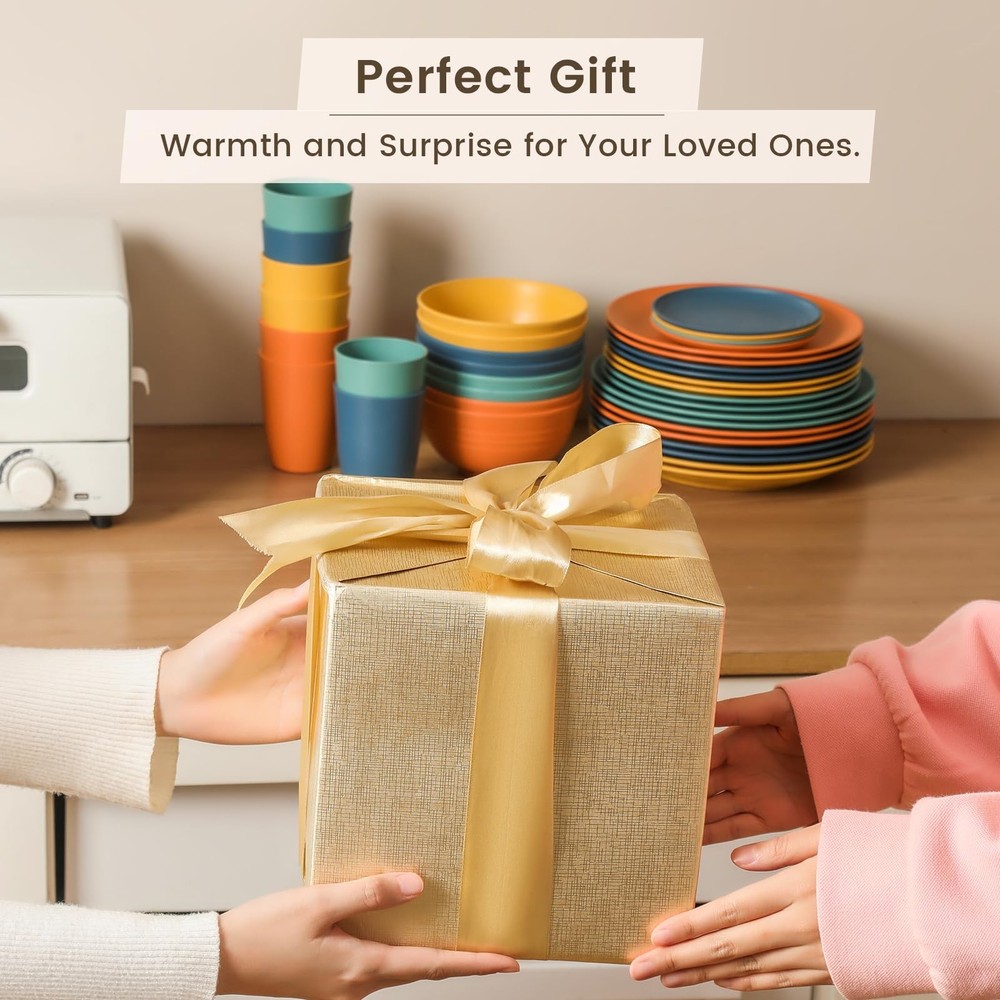 40-Piece Premium Wheat Straw Dinnerware Sets, for 8, Unbreakable Plates and B...