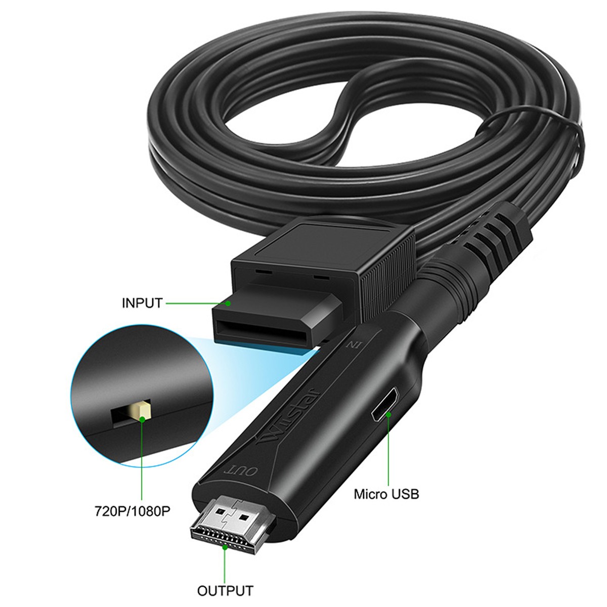 Wii to HDMI Adapter Converter Cable Full HD 1080P Plug &Play for Television PC