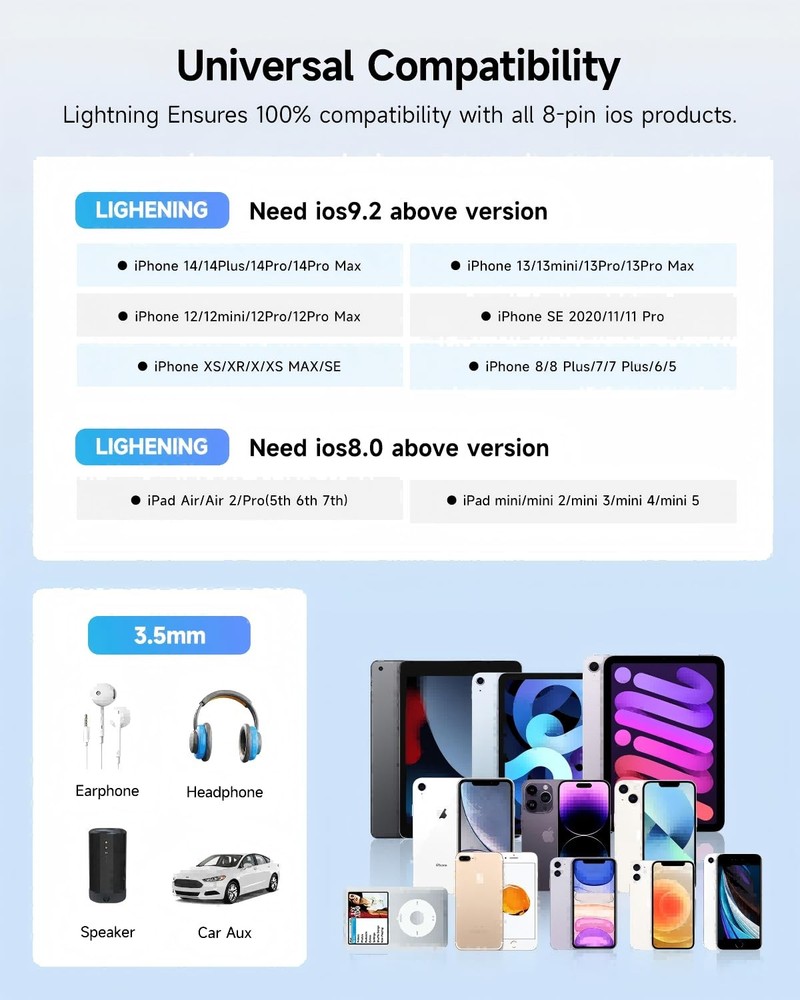 [Apple MFi Certified] 2 Pack Lightning to 3.5 mm 2Pack, White/Lightning 2Pack