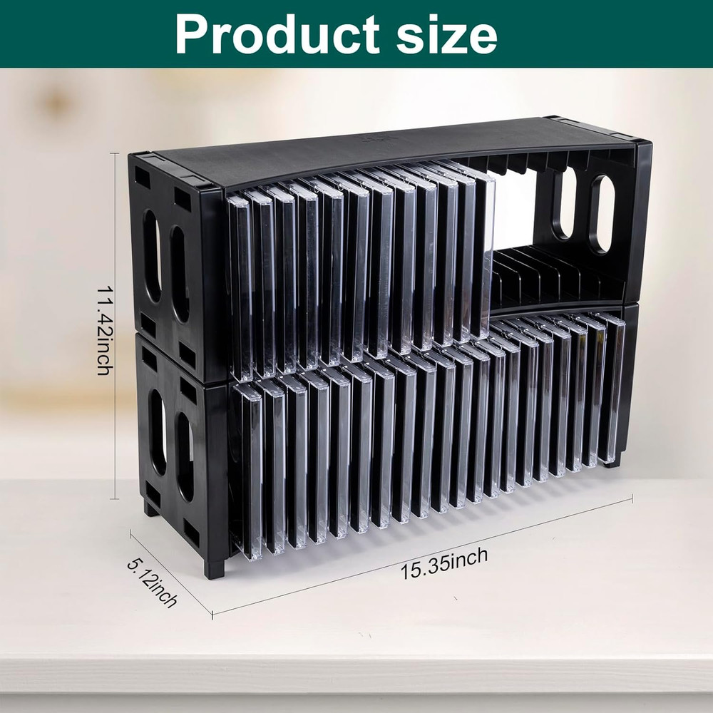 Alavisxf Stackable CD Storage Rack 2 Pack ABS Organizer Holds 40 Slim CD Cases