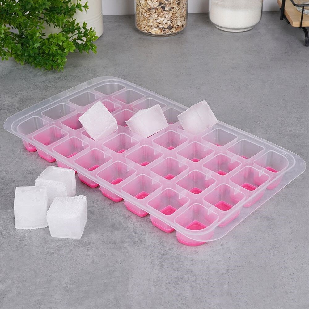 Ice cube tray for 32 ice cubes with silicone base, easily removable, large