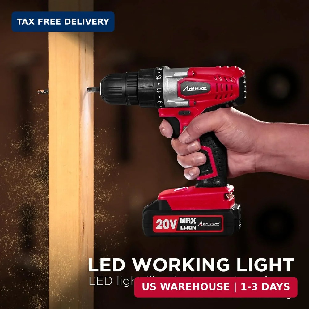 AVID POWER 20V Cordless Drill Set for Home DIY & Beginner Projects - Lightweight