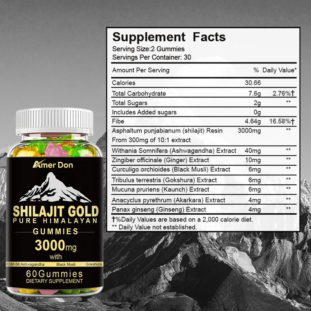 60 Shilajit Gummies | Pure Himalayan Shilajit & Ashwagandha | Boost Strength