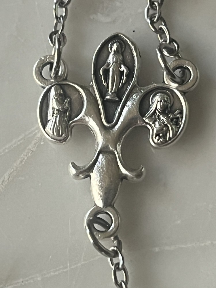 Handmade Fleur-de-lis Rose Gold/Silver Metallic Catholic Gift Rosary