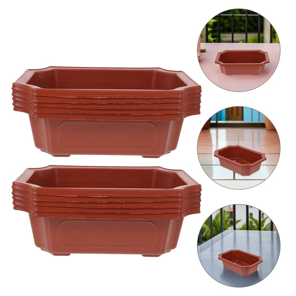 10 Pcs Rectangular Plastic Bonsai Flower Pot Vintage Style Indoor Planter